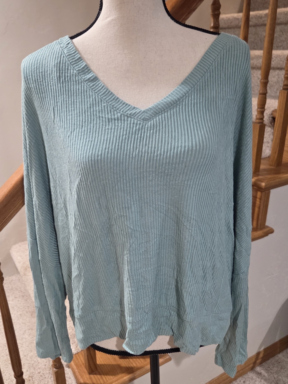 Auden Light Teal Ribbed V-Neck Pullover